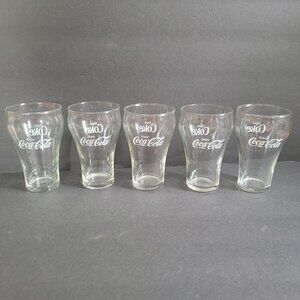 Vintage Coca-Cola Glasses Set Of 5 Enjoy Coke Logo Classic Clear 5.5" Tall